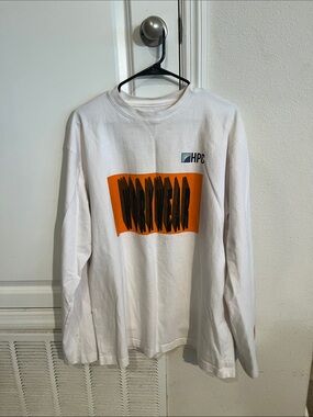 HP White Long Sleeve Tee with Orange Graphic and Black Accents
